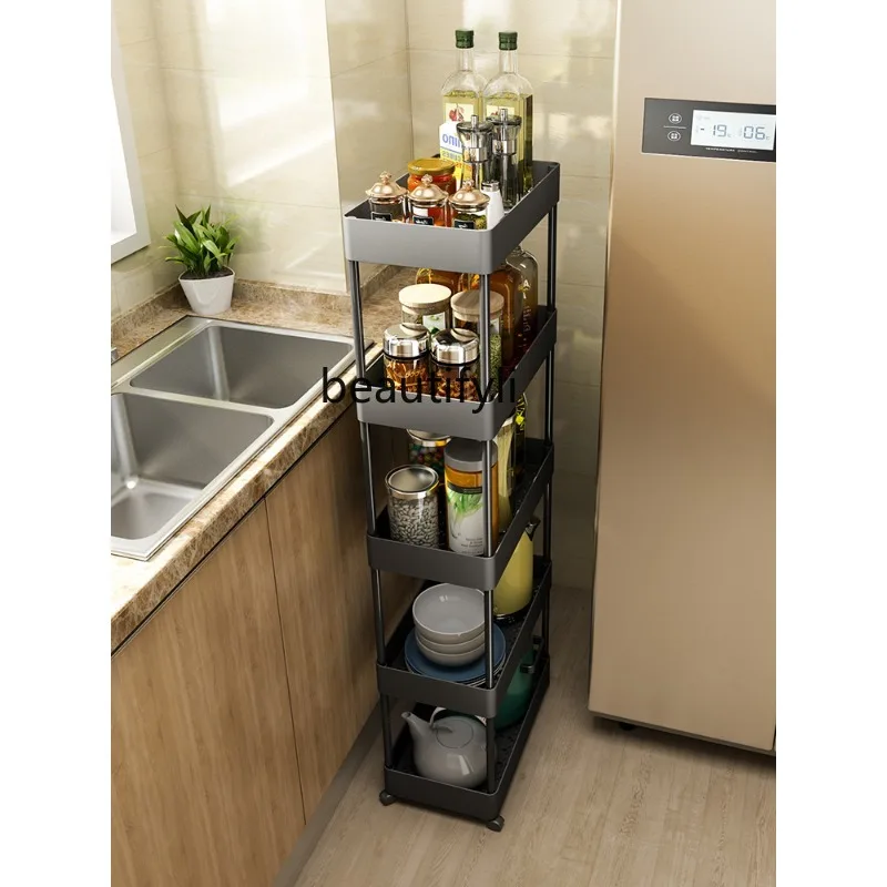 

GY Kitchen Storage Rack with Wheels Movable Refrigerator Side Gap Storage Rack Floor Multi-Layer Corner Gap 20cm Narrow