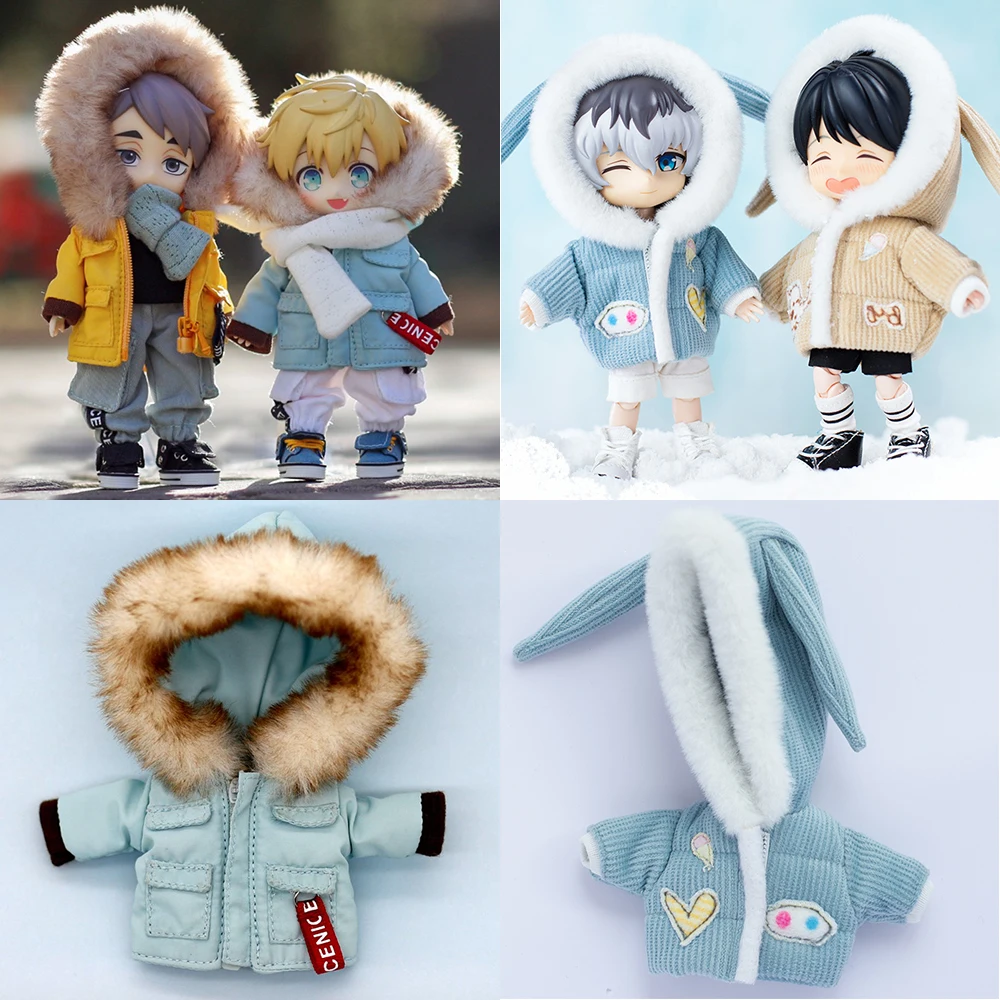 Ob11 Doll Winter Down Jackets Warm Thicken Loose Doll Hooded Collar Cotton Coats For Ymy, Penny,Gsc, Molly, Obitsu11, 1/12 Bjd