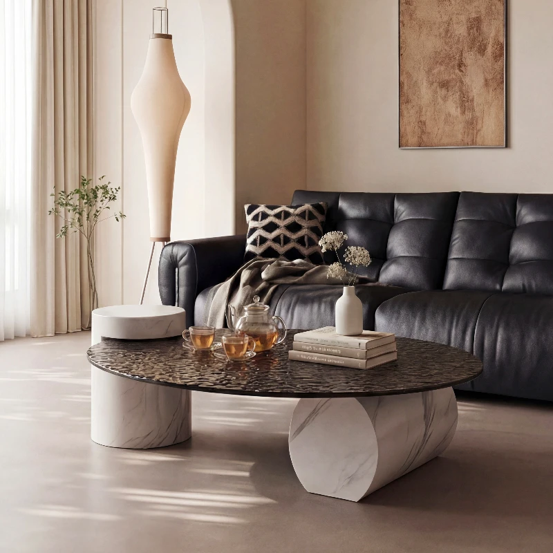 Round coffee table living room household light luxury high-end small apartment designer minimalist glass marble