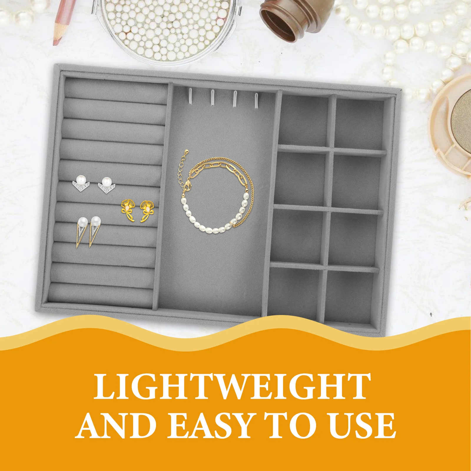 علبة تنظيم المجوهرات الرمادية ذات سعة كبيرة، صندوق عرض لتخزين الأساور على شكل حلقة خزانة الملابس #5