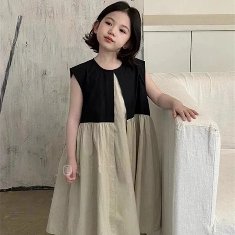 Summer New Children\'s Dress Japanese and Korean Style Fake Two Pieces Girl\'s Dress A-line Skirt Personalized Patchwork Dress\'