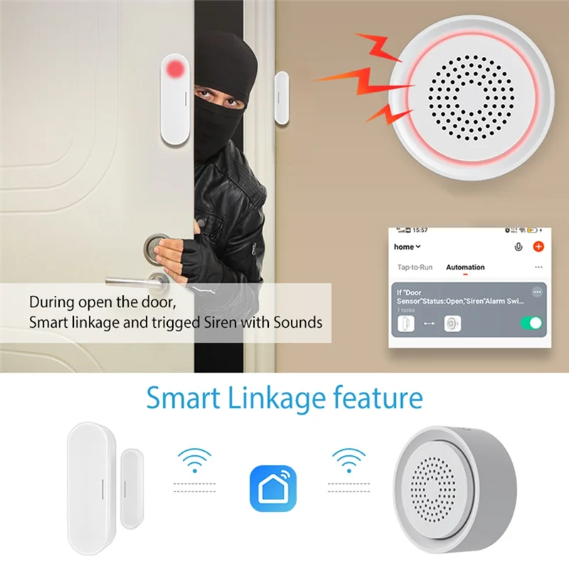 Tuya Wifi Smart USB Sirene Alarm Sensor Sound & Light Alarm Temperature & Humidity Sensor 3 In 1 For Alexa-Hot