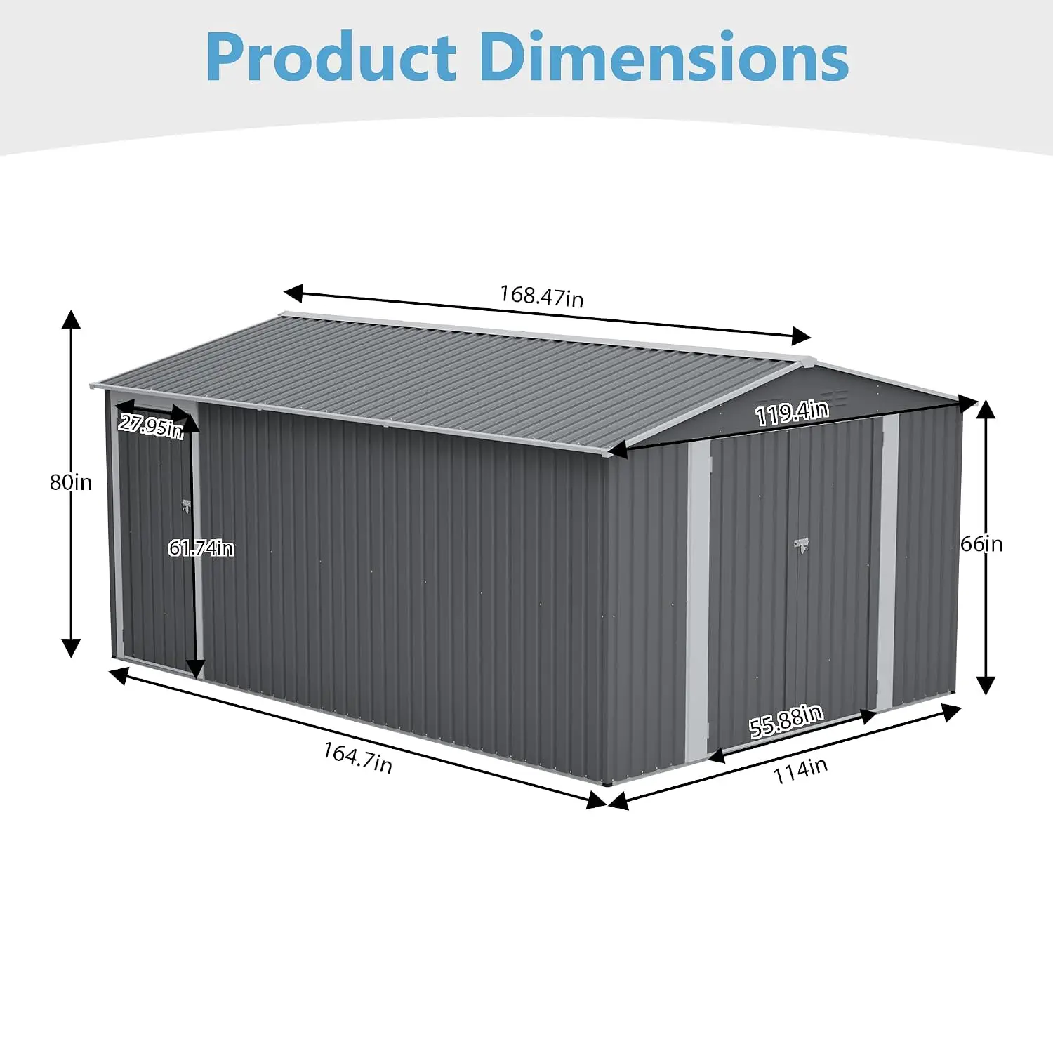 Large Waterproof Metal Storage Shed with 3 Lockable & Hinged Doors & 4 Vents for Backyard Patio, 10x14 FT, Gray, Customized