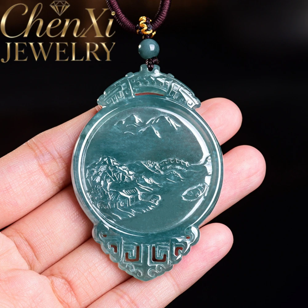 Natural Grade A Blue Water Taiji Peace Buckle Pendant Chinese Style Retro Carved Jade Necklace High-End Luxury Fine Jewelry Gift