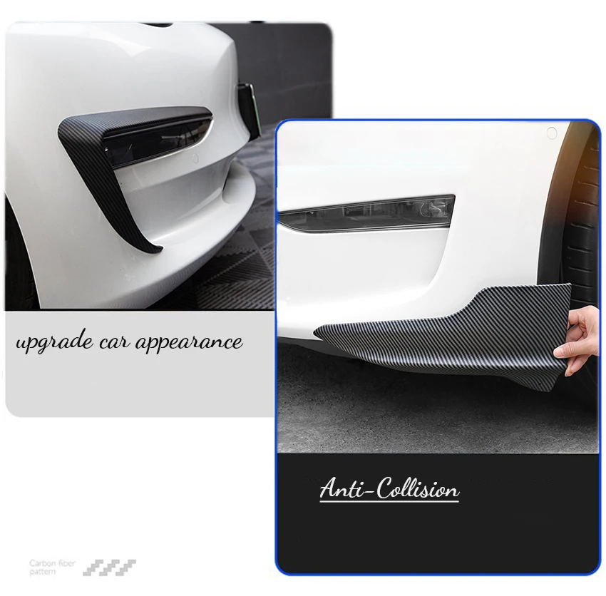 

for Tesla Model Y Exterior Plastics Carbon Fiber Front Bumper Lip Corner Guard + Fog Light Surrounds Eyebrow Styling Mouldings