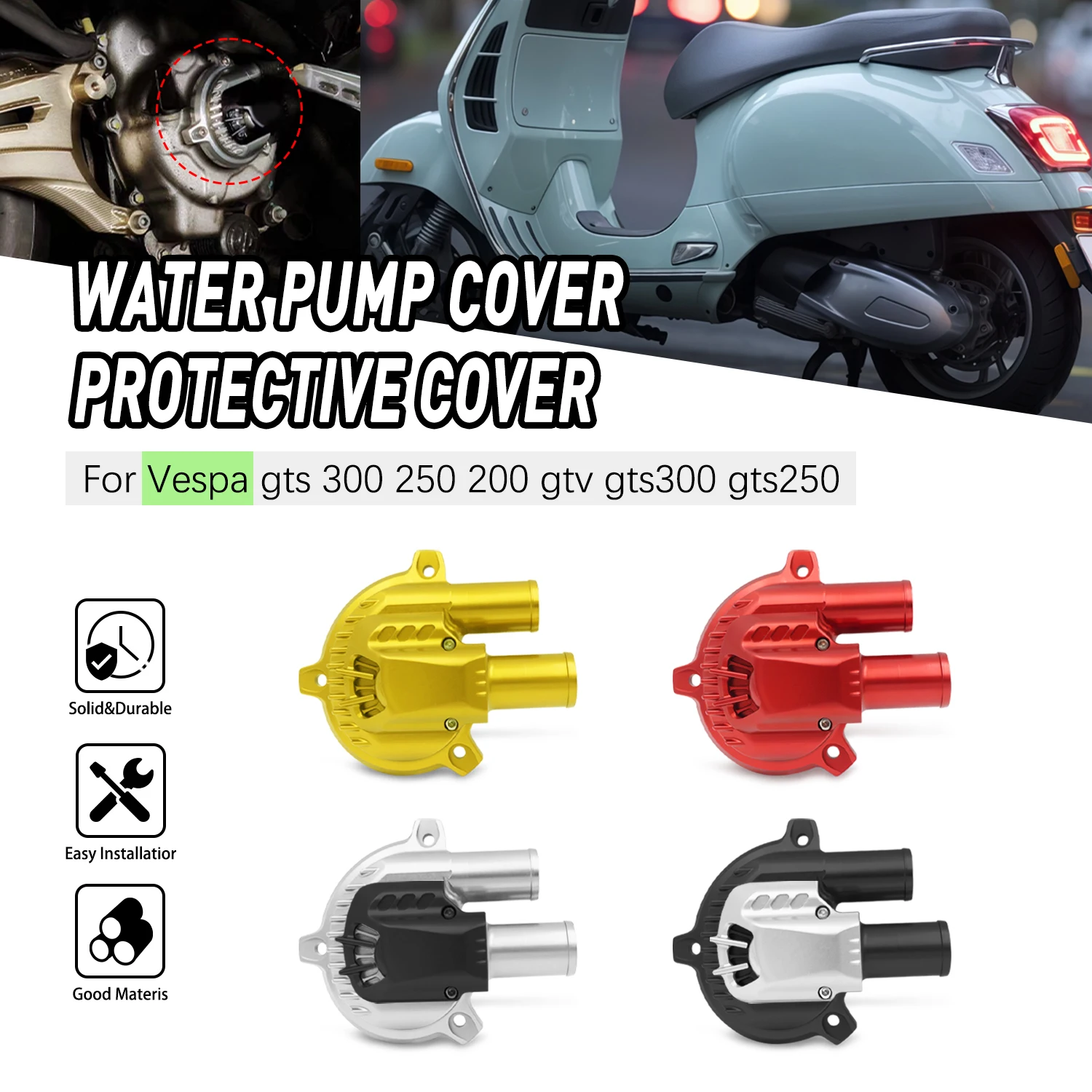 

CNC Aluminum Engine Radiator Cooling Water Pump Guard Protection Cove For VESPA GTS 300 250 200 GTV Motorcycle Accessories