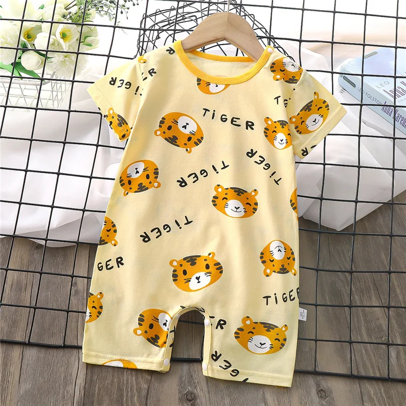 Neue Cartoon Print Romper Sommer Baby Kurzarm Baumwolle Overall Träger Neugeborenen Slim Fit Dünne Einteiliges 0-24 monate