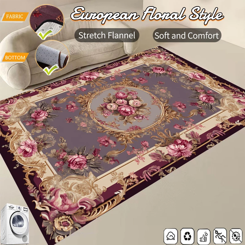 European Floral Carpets for Living Room Luxury Decoration 2x4m Big Size Area Rugs Home Bedroom Carpet Elastic Flannel Floor Mats