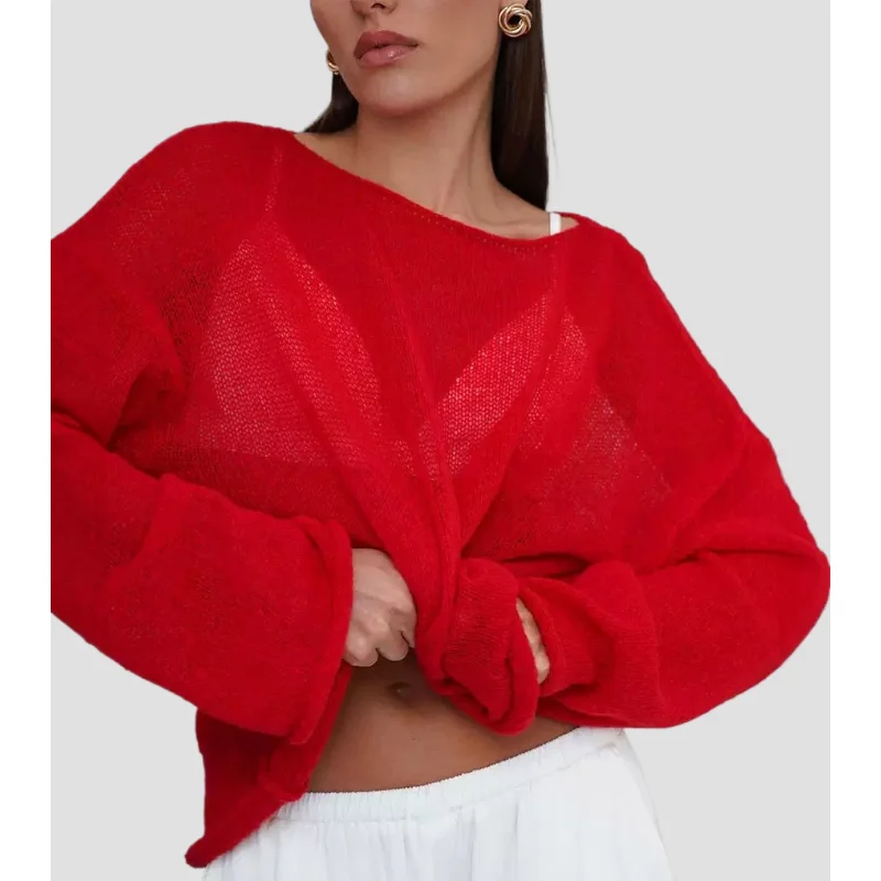 

2025Новый весенне-осенний ажурный свитер для женщин в европейском и американском стиле. Мягкая и свободная вязаная накидка с длинными рукавами.