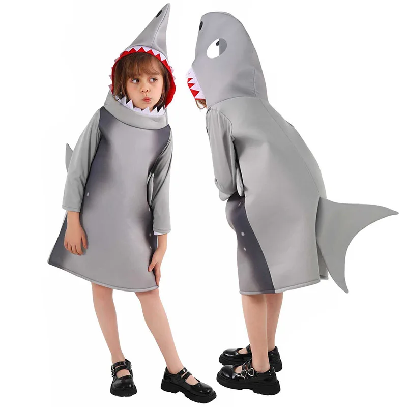 

2025 New Arrivals Boy Gray Shark Halloween Costume Boys Unisex Sea Animal Hooded Gray Shark Jumpsuit For Girl