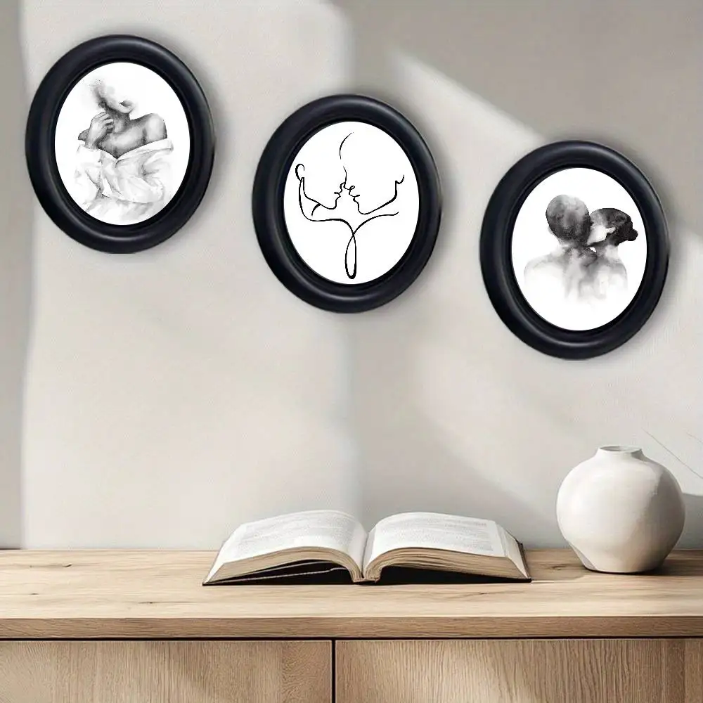 Nordic Hand In Hand Love Line Art Wooden Elliptical Photo Frame, Perfect for Home & Holiday Decoration, Great Gift Choice