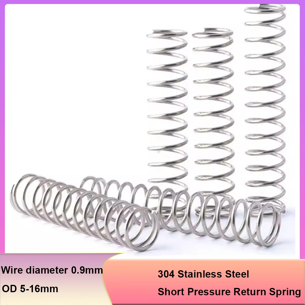 Wire diameter 0.9mm 304 Stainless Steel Short Pressure Return Spring OD 5-16mm Shock-Absorbing Compression Mechanical Spring
