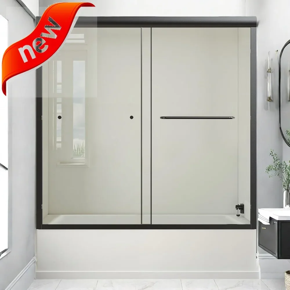 

Двойные раздвижные душевые двери шириной 56-60 дюймов и высотой 58 дюймов с закаленным стеклом 6 мм и рамой из нержавеющей стали