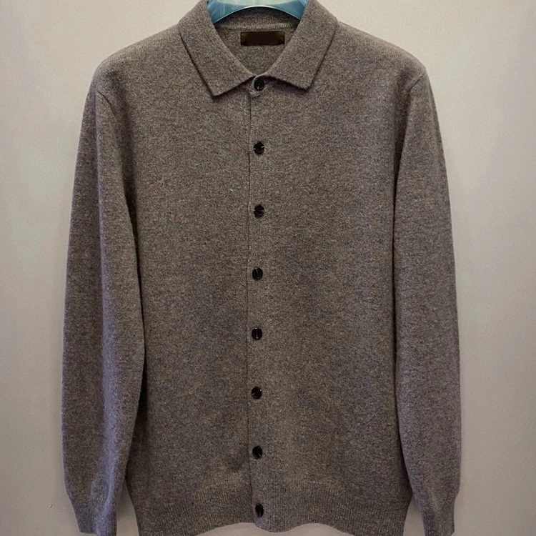 

LP Итальянский однотонный вязаный шерстяной повседневный свитер с длинными рукавами и лацканами, кардиган