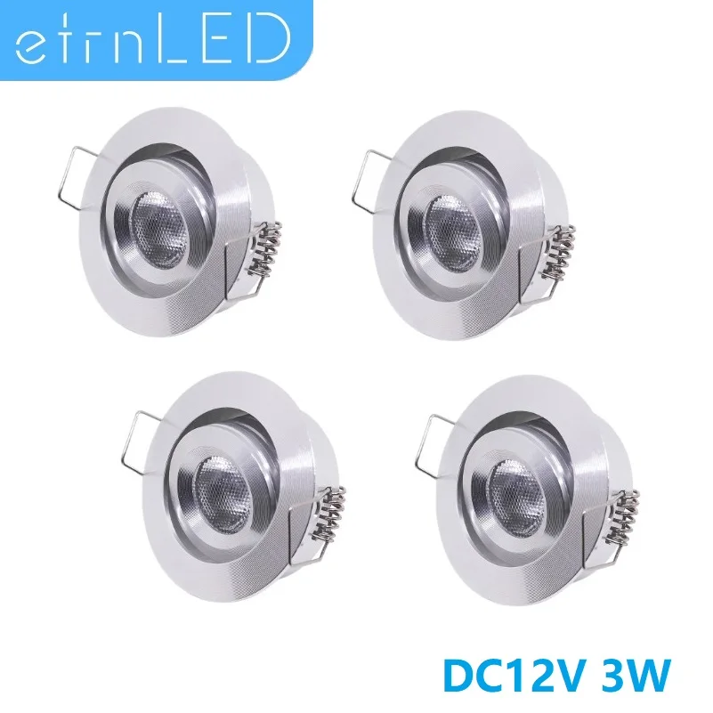 

etrnLED 4PCS Mini Ceiling Spot Light 12V Rotatable Angle Adjustable Dimmable Recessed Downlight COB Indoor Home Led Spotlight 3W