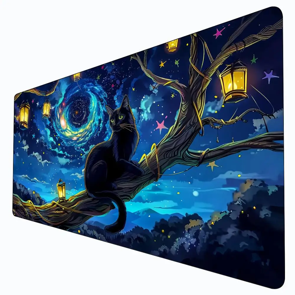 Mysterious Black Cat and Starry Sky MTG Playmat Magic Card Battle Mat Non-Slip Durable Commander playmat Board Game Mat for TCG
