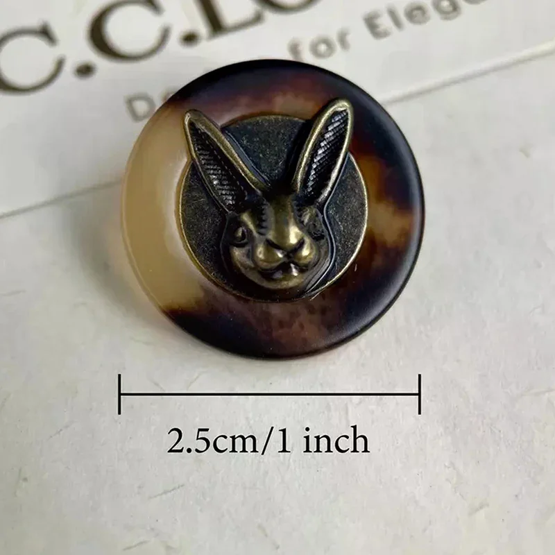 10個 25mm ヴィンテージ銅製ウサギの頭の装飾ボタン、衣類、帽子、バックパック、縫製、テキスタイル装飾用