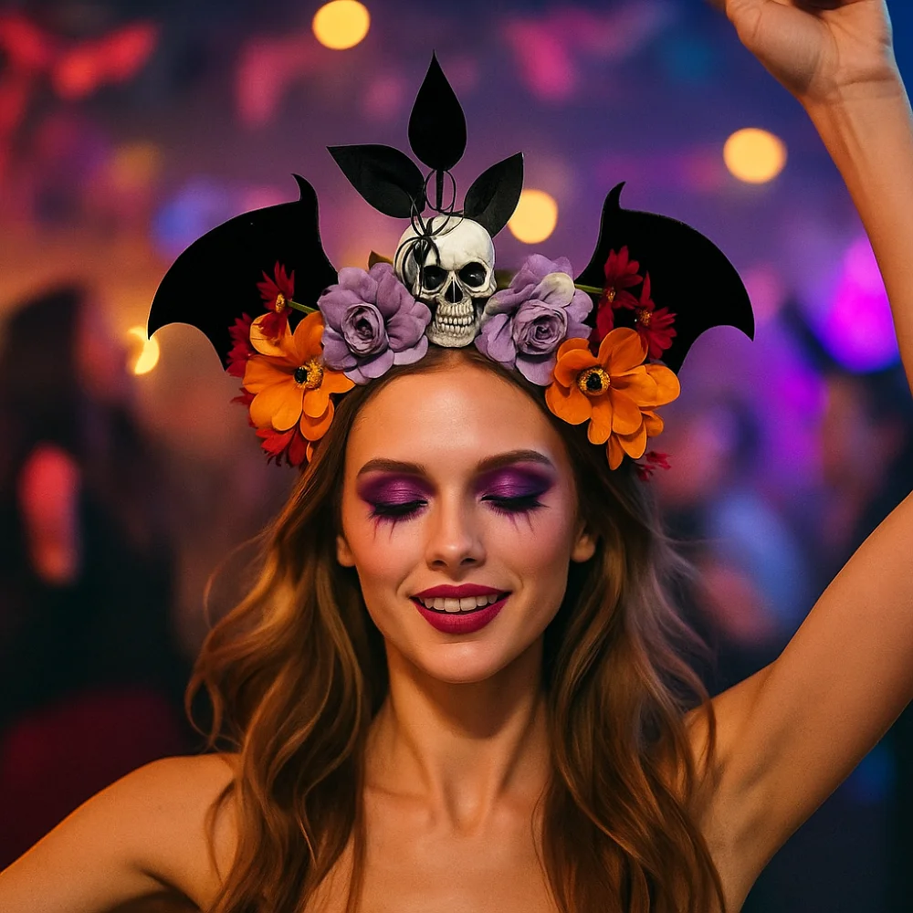 

Dark Skull Head Headband Simulation Flowers Halloween Decor Halloween Skull Headband Headdress Gothic Day of The Dead Headband