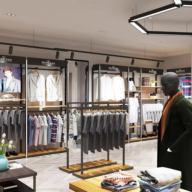 custom.Custom Top Wooden Clothes Display Racks Retail Men's Boutique Shop Interior Design Premium Quality Furniture