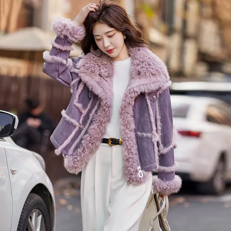 Fashionable and western-style small fragrant style fur integrated autumn and winter coat splicing plush top coat