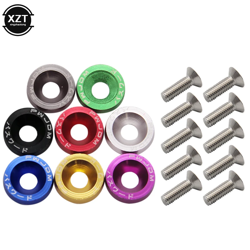 Car Styling 10PCS M6x20mm Czerwona śruba JDM Aluminiowa podkładka błotnika Zderzak Śruba tablicy rejestracyjnej Zestaw śrub do komory silnika