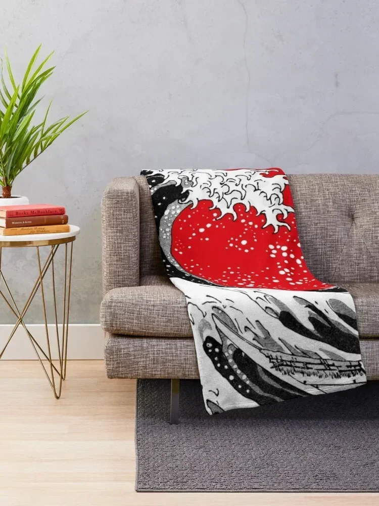 The Great Wave Off Kanagawa, Big Red Sun Throw Blanket Decorative Throw Furrys Beach Single Blankets