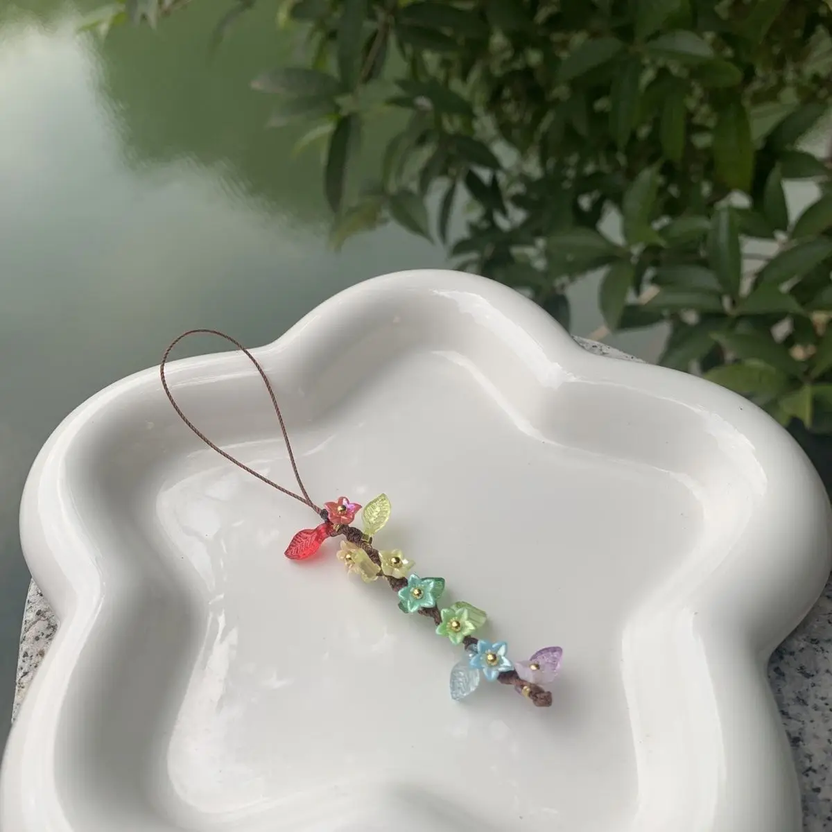 

Rainbow Flower Beaded Phone Charm Handmade Seven-Color Blossom Lanyard Cute Aesthetic Bag Keychain Chinese Style Gift
