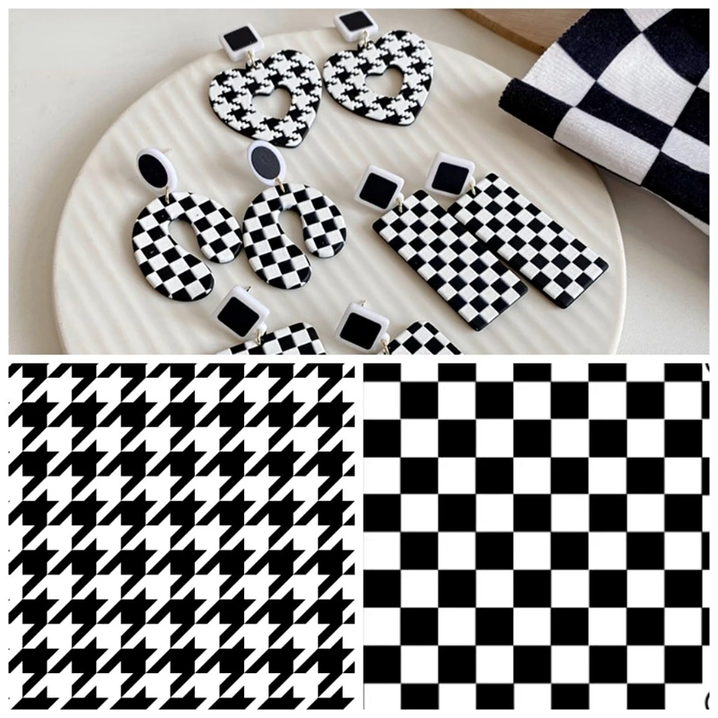 Thousand Bird Checker Handmade Soft Pottery Mold Black and White Chessboard Checker Earrings Rubbing Pattern Earrings Coloring