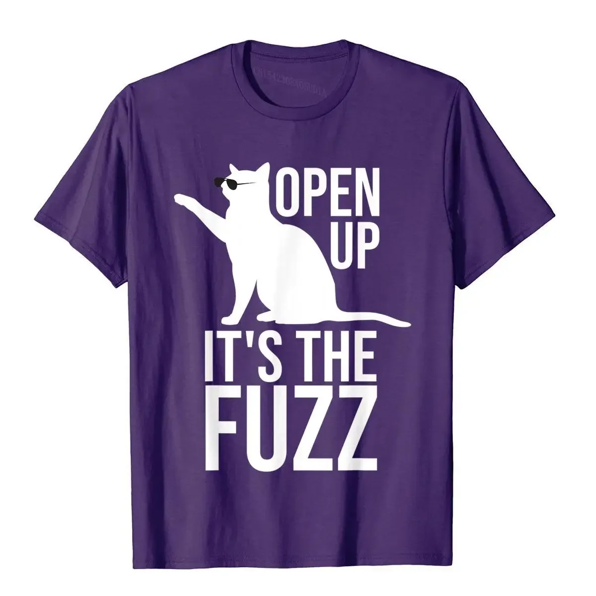 Open Up It's The Fuzz Pun Shirt Funny Cat T-Shirts T-Shirt Chinese Style Top T-Shirts Wholesale Cotton Men T Shirt Personalized