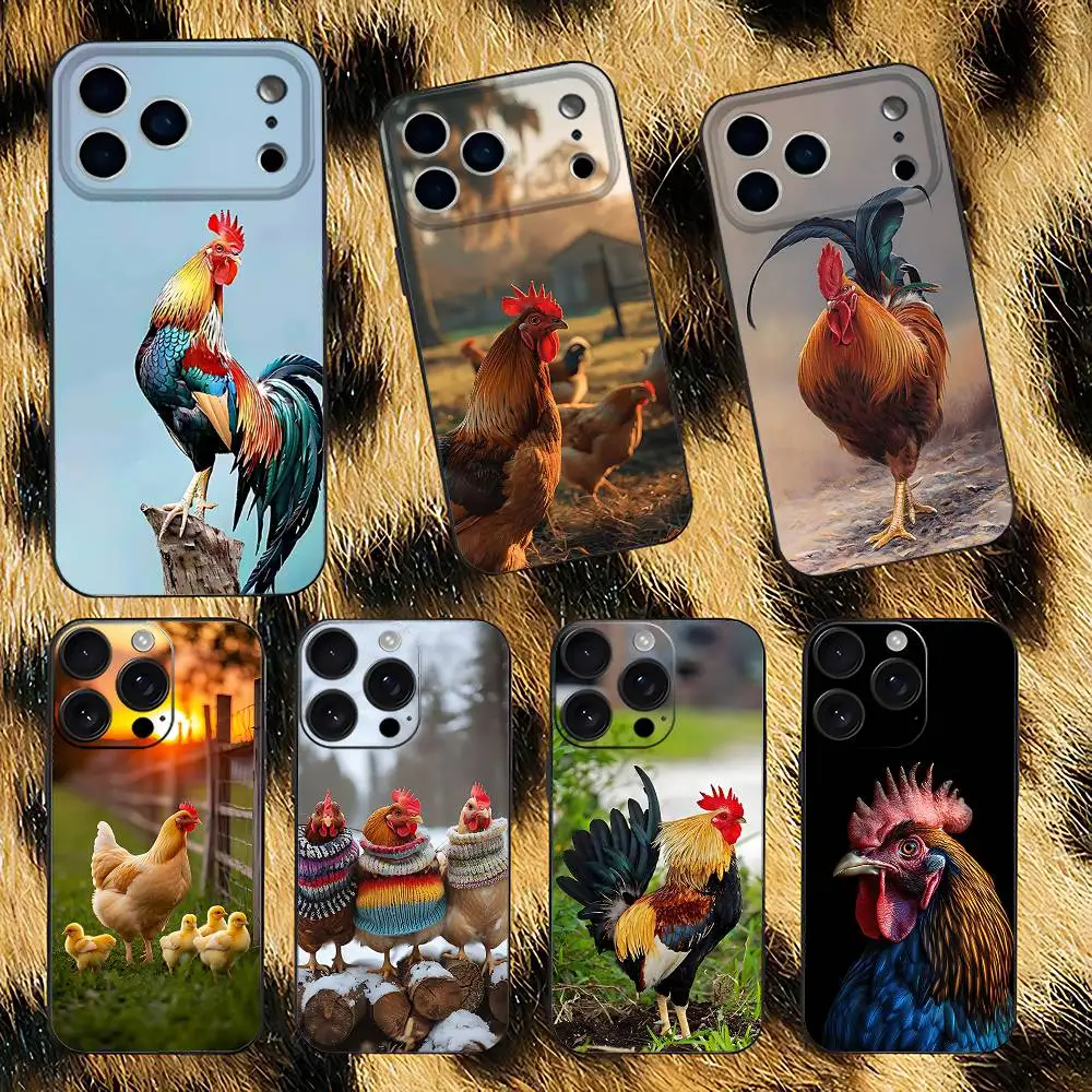 

Animal Hen Rooster Phone Case For iPhone 17,16,15,14,13,12,11,Pro,Max,Plus,E,Air,Mini Protective Black Cover