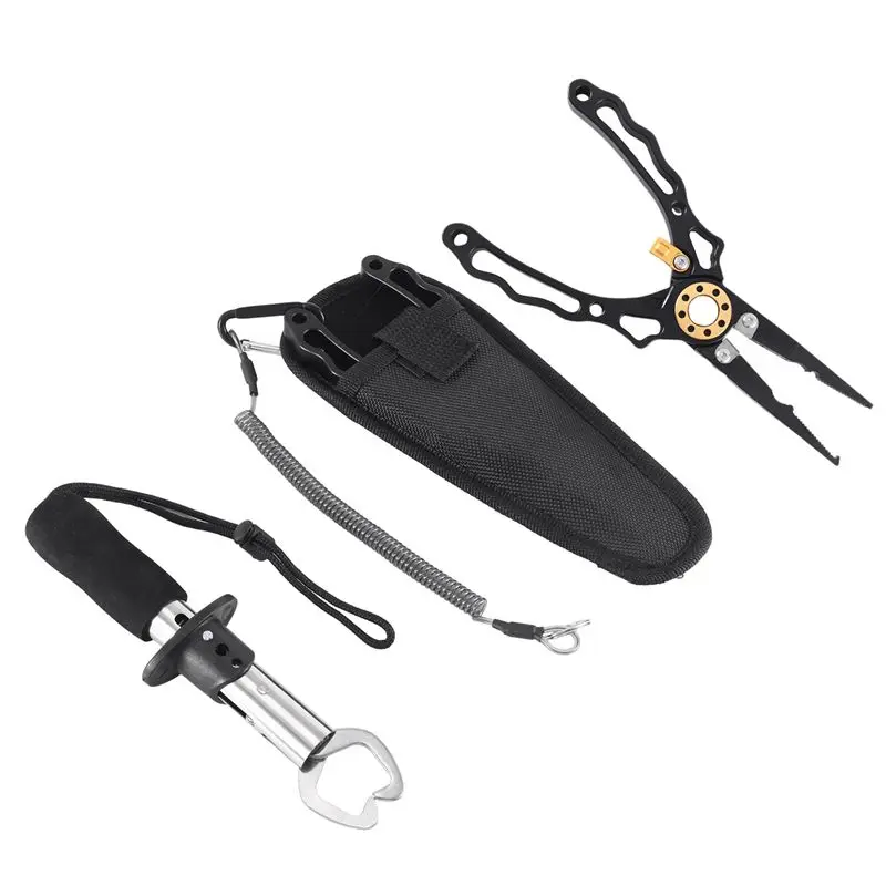 

Aluminium Alloy Multi-Functional Pliers Open Ring Fishing Pliers Fish Controller Fishing Tackle Set With Lost Rope-A00E