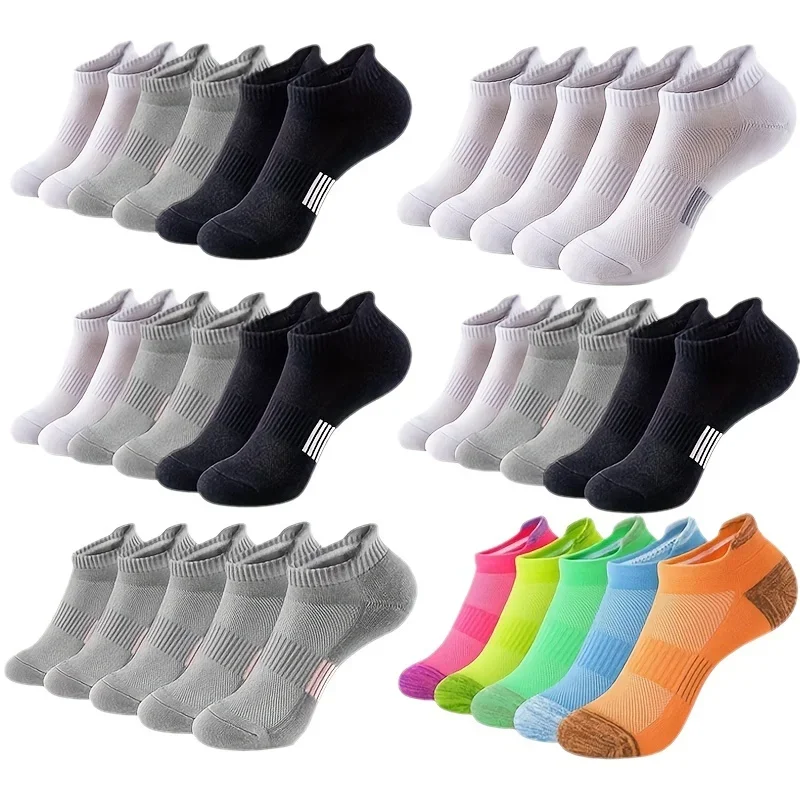 5 pairs of boat socks, sports and leisure socks, comfortable and cushioned for running, men's sports socks, sweat wicking, breat