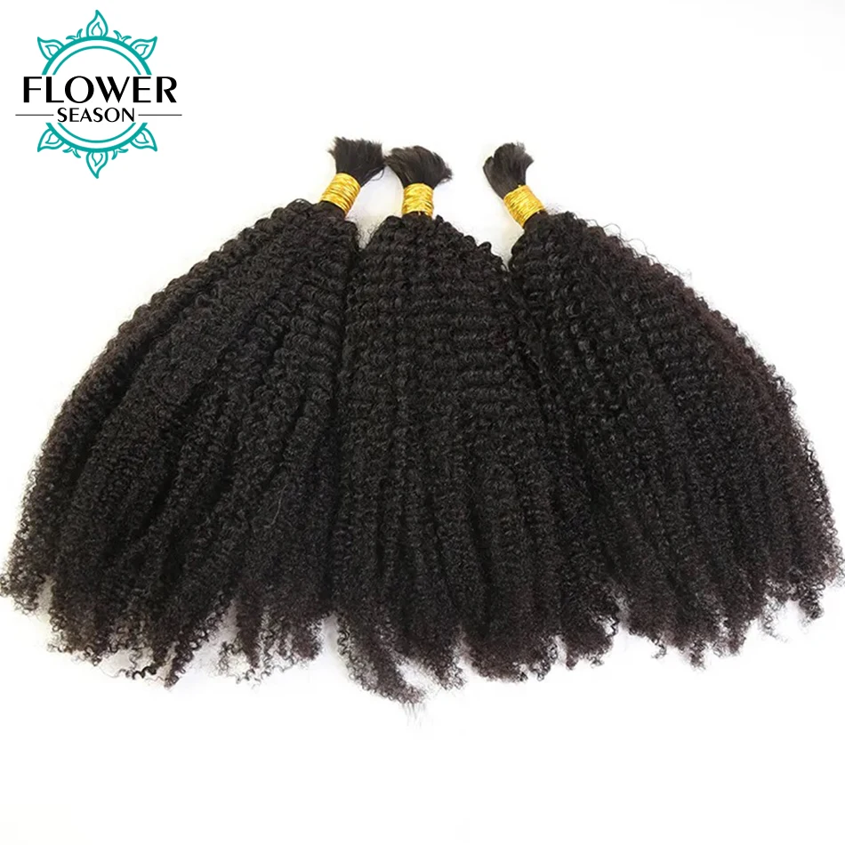 Afro Kinky Curly Bulk Hair for Braiding, Human Hair Extensions for Braids, No Weft, Wholesale for Women, 100g per Bundles