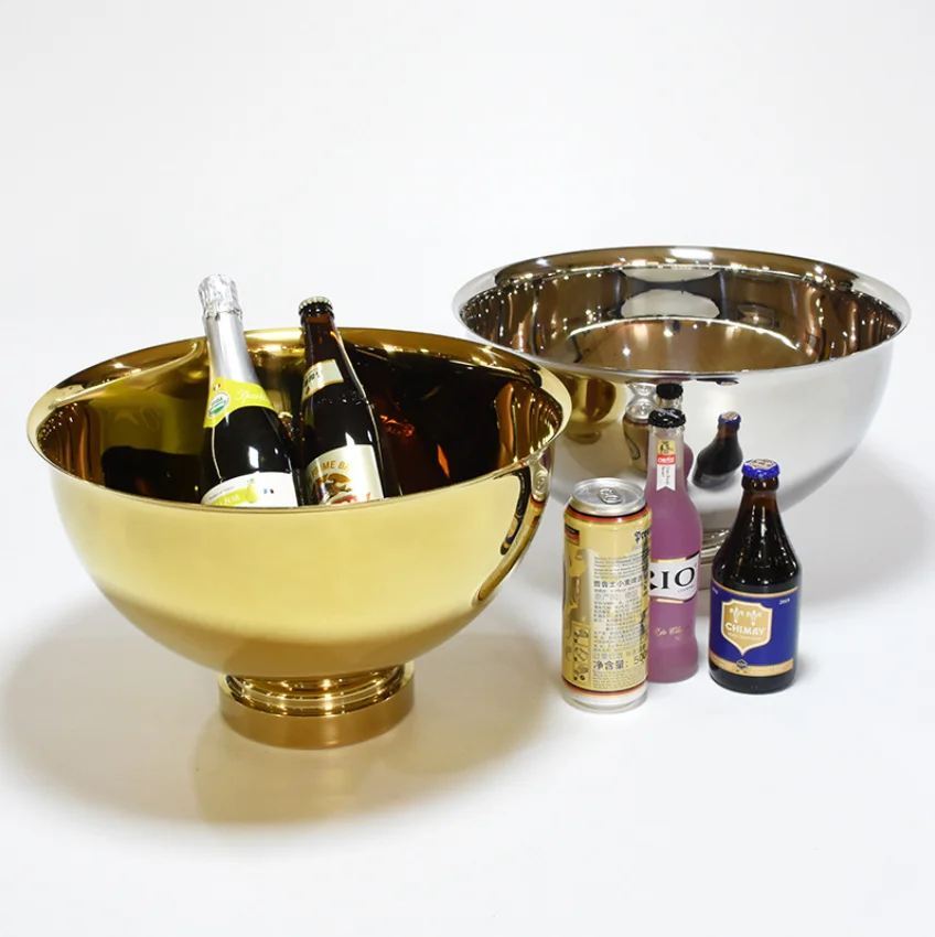 

304 Stainless Steel Beer Bucket Keg Double Wall Home Party Golden Champagne Bowl Red Wine Beer Cooler Ice Bucket Bar Can Cooler
