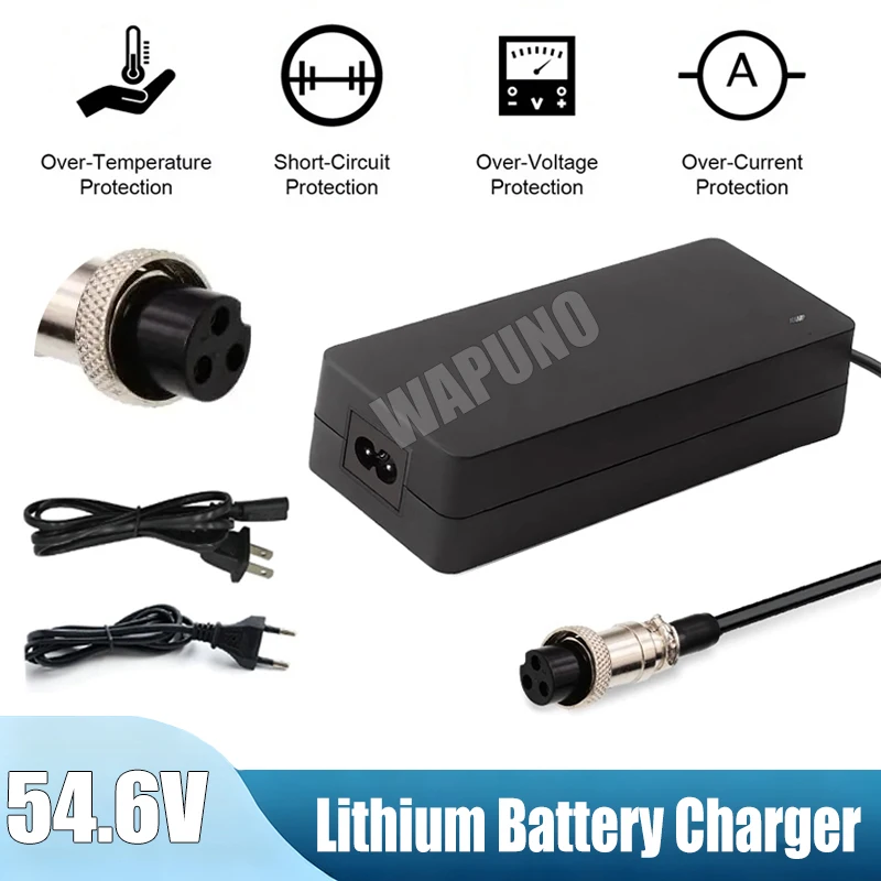 

54.6V 2A Lithium Battery Charger GX16-3 Pin Connector for 48V ZERO VSETT Kaabo Speedway Kugoo Electric Vehicle EU US Plug