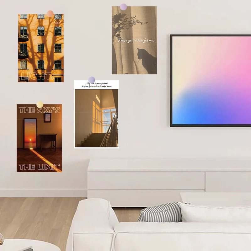 10PCS Between Light And Shadow Stickers Poster Card Laptop Decoration Luggage Landscape Gift Kraft Paper Wall Room Bar Decor