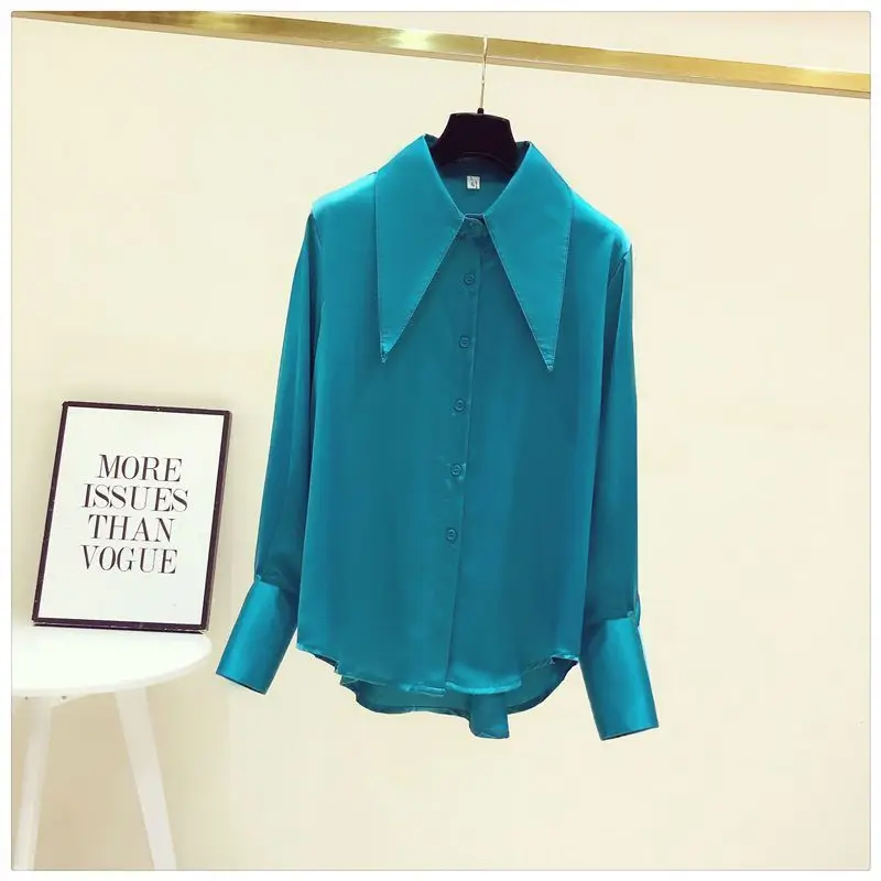 Elegant All-match Long Sleeve Blouse Spring Autumn New Polo Neck Solid Vintage Shirt Tops Fashion High Street Women Clothing