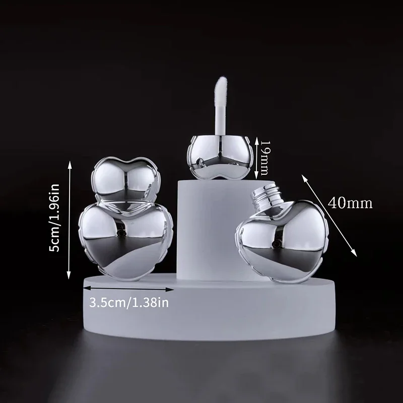 Mini Tube de brillant à lèvres Portable, cœur de pêche, récipient en argent mat, bouteille vide, conteneur de glaçage, outil de maquillage