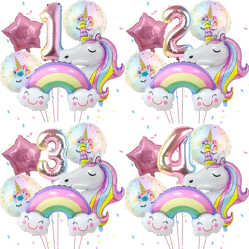 بالون ألومنيوم على شكل وحيد القرن بألوان قوس قزح مقاس 32 بوصة، مستلزمات حفلات وحيد القرن لتزيين حفلات وحيد القرن وحفلات استقبال المولود الجديد