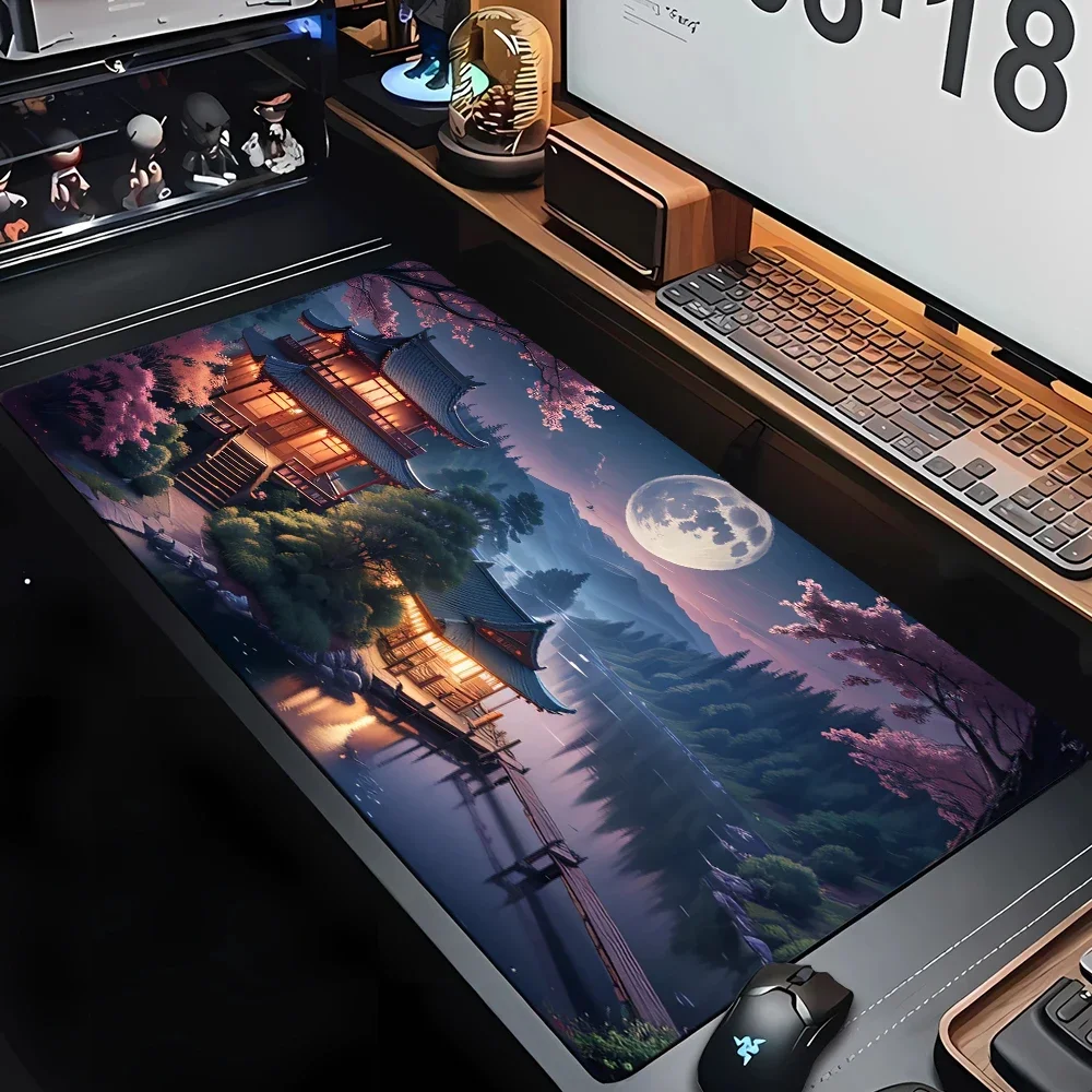 Sakura Moon Landscape Mouse Pad Large Computer Office Game Table Mats HD XXL Rubber Anti-slip Gaming Keyboard Mat Long Desk Pads