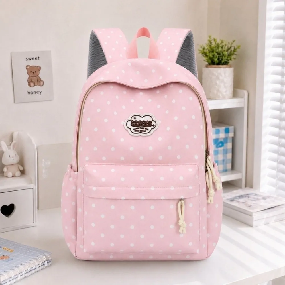 Nylon Student Backpack Polka Dot Lightweight Travel Rucksack Large Capacity Multi Pocket Commute Backpack for Students Girls