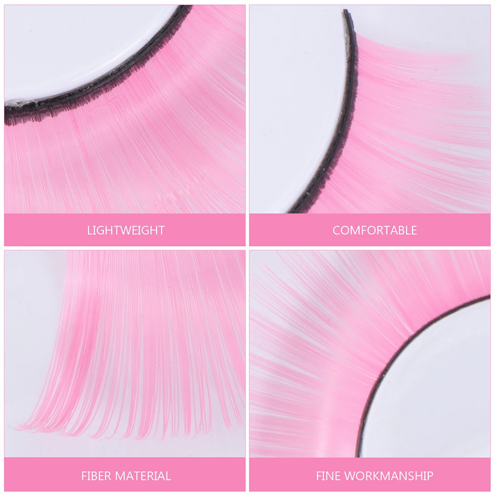 

3 Pairs Pink False Eyelashes Fake Colored Pastel for Halloween Glitter Extensions