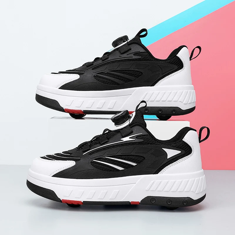 Four Wheel Roller Shoes Boys Girls Walking Shoes Casual Outdoor Sports Slide And Shrink School Students Pulleys Shoes Sneakers