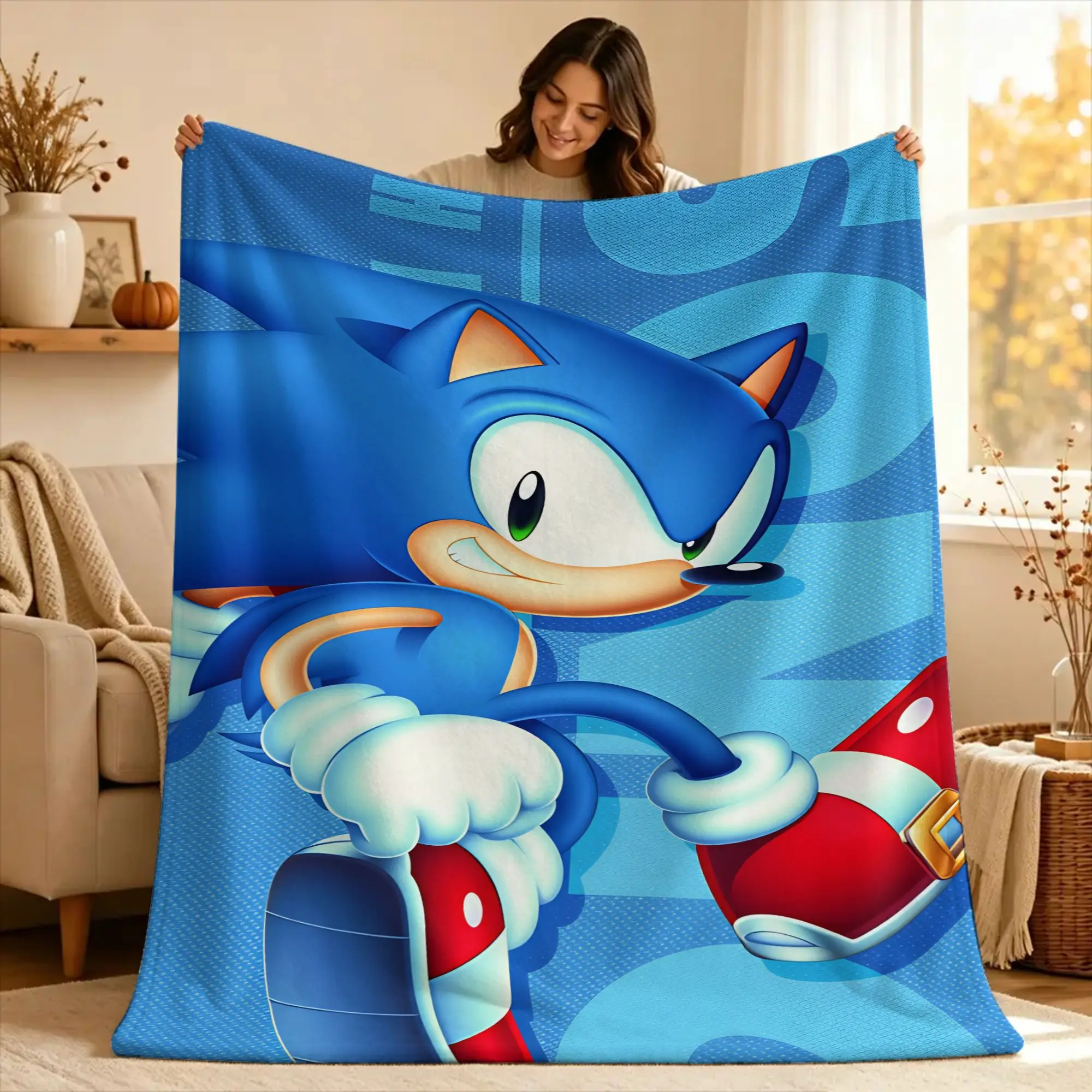 Warm Soft Blanket Picnic S-sonic The Hedgehog  Bedding Throws  Flannel Bedspread For Couch Chair Fashion Sofa Bed Cover