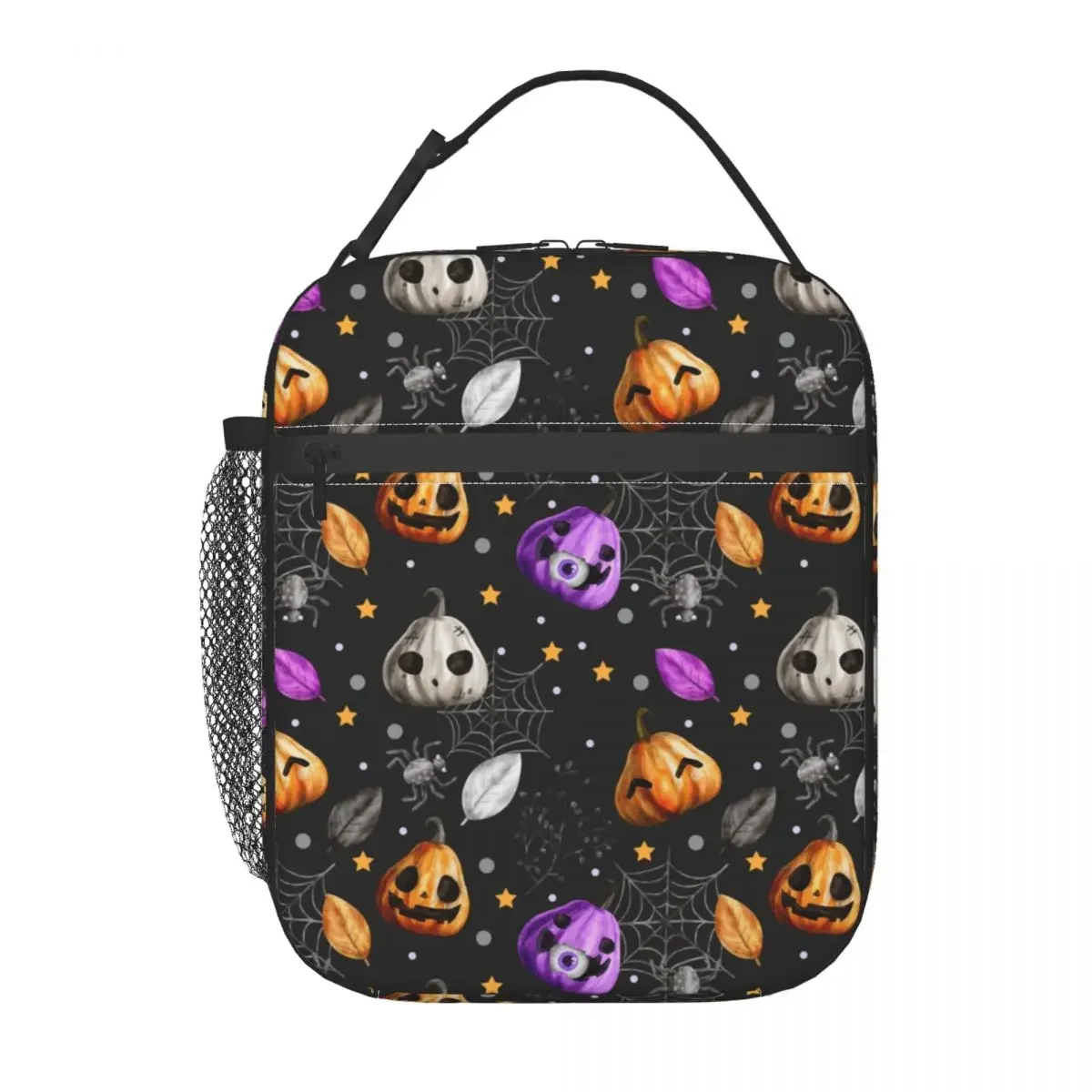 Halloween Pumpkin Bats Pattern Thermal Insulated Lunch Bag Women Portable Lunch Container for School Office Outdoor Food Box