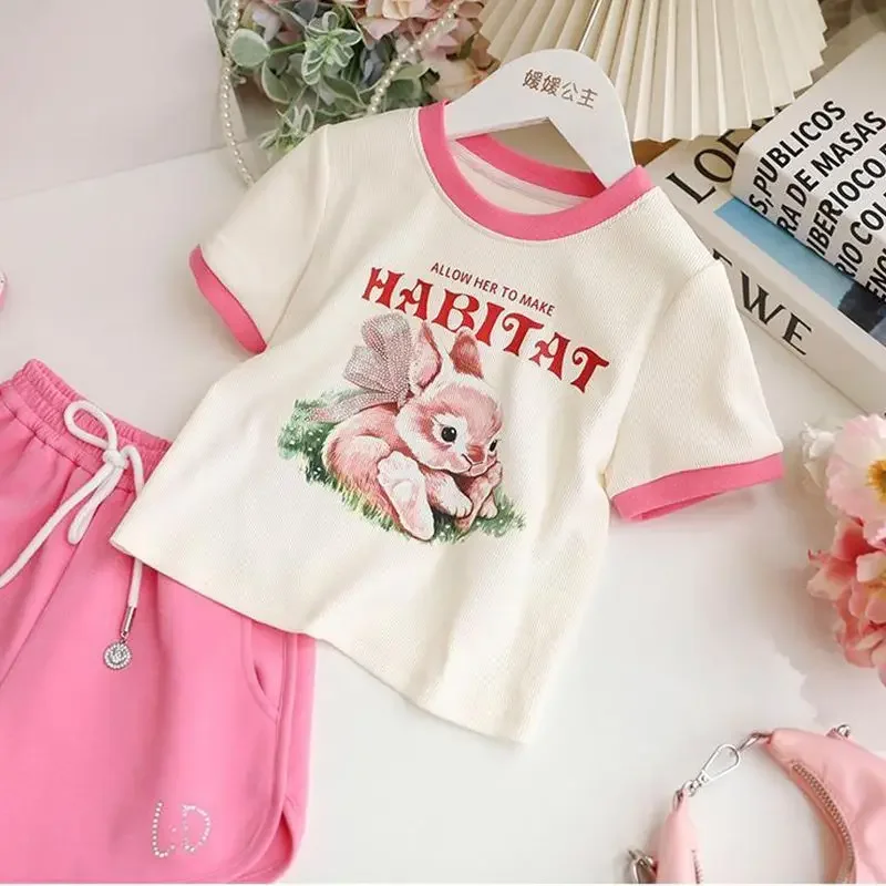 Children's Sets Cartoon Suit Summer New Rabbit Print Short Sleeves Shorts Casual Two-piece Outerwear Casual Home Furnishing