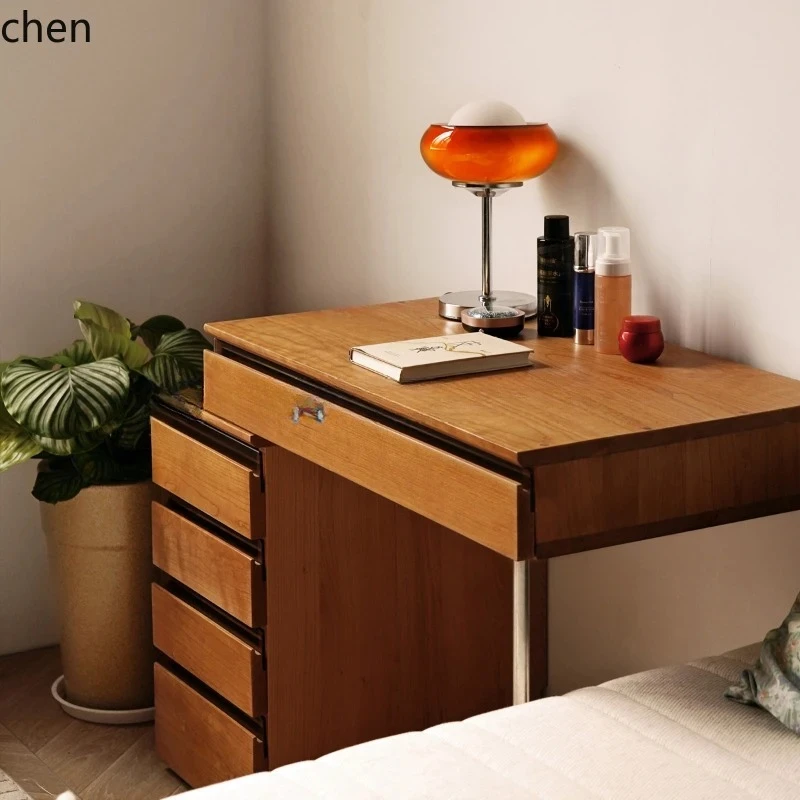 v6 dresser, cherry wood chest, integrated with socket, retractable makeup table, all solid wood makeup table