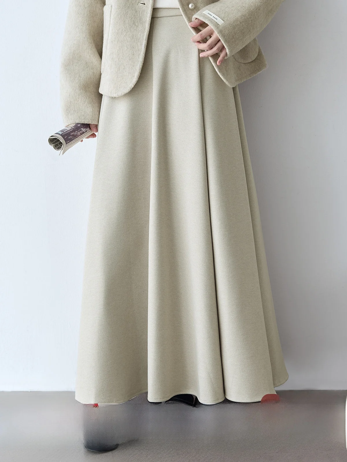 

High Waist A-Line Skirt Women's Woolen Plaid Skirt Spring Autumn Winter Seasonal High Waist Drapey Splicing Skirt