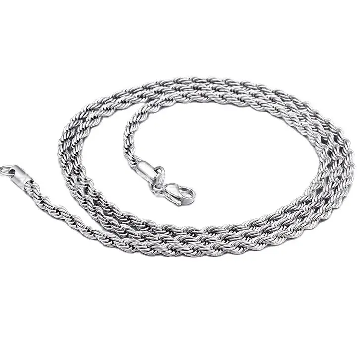 European And American Popular Hip-Hop Stainless Steel Necklace 2Mm Titanium Steel Twist Chain Men'S And Women'S Sweater Chain Ac