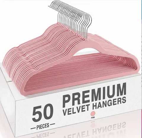 50Pcs Hanger - Available in a Variety of Colors - Non-Slip Hanger, Flocking Hanger, Space Saving, Storage Hanger